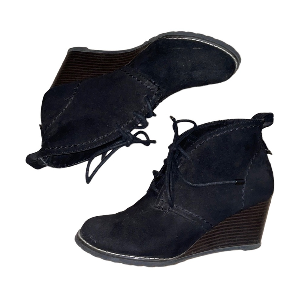 SO Lace Up Tie Black Wedge Ankle Booties